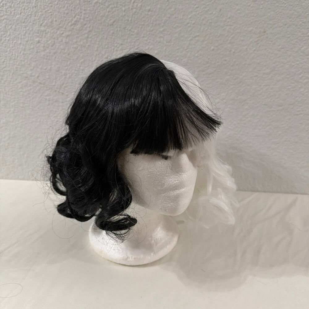 Black and White two toned Synthetic short curly wig with bangs